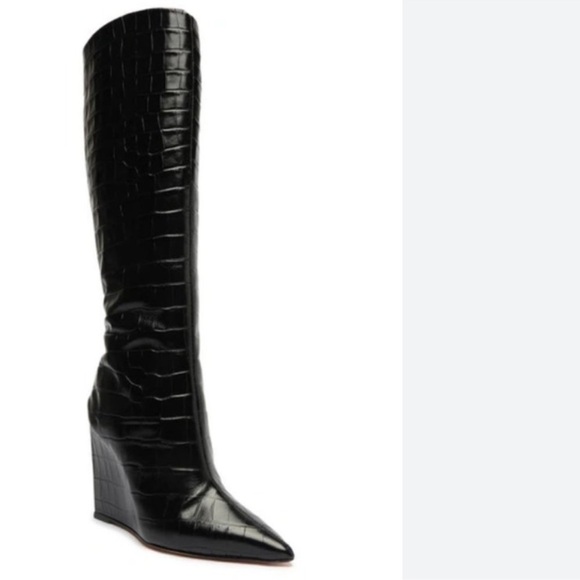 SCHUTZ Shoes - Stylish Black Croc-Embossed Knee-High Boots